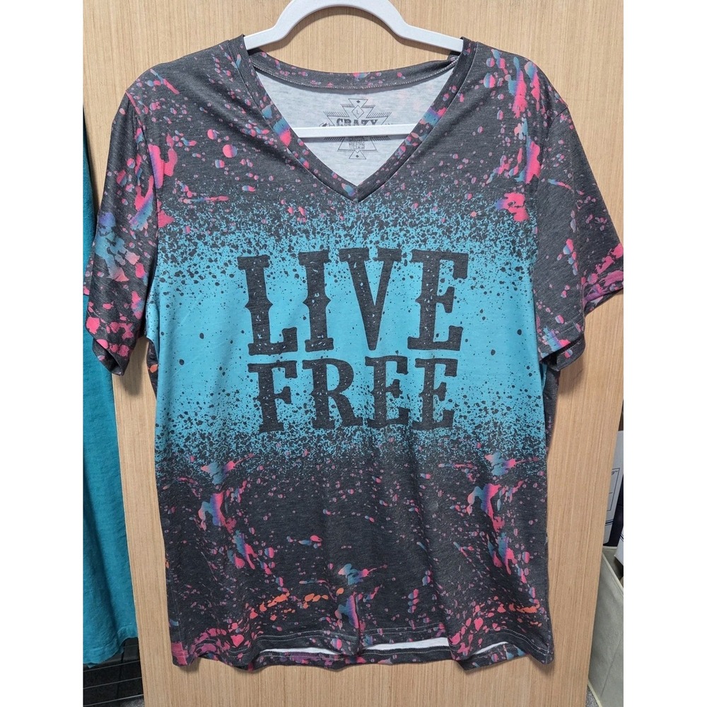 Crazy Train Size L Multicolor Unisex  T-Shirt Live Free Shrt Sleeve Paint Splash